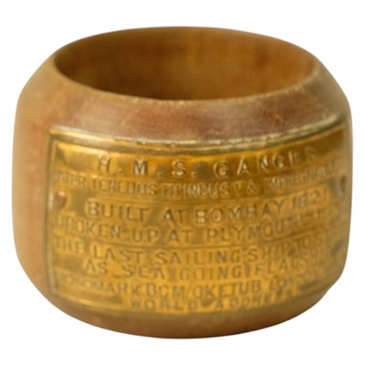 Lot 781 - [Royal Navy] A turned treen napkin ring taken...