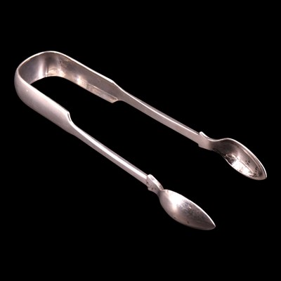 Lot 1186 - Victorian silver fiddle pattern sugar tongs,...