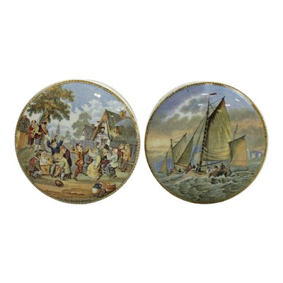 Lot 1038 - Two 19th Century Prattware pot lids and bases,...