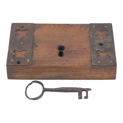Lot 953 - A 19th Century oak rim lock, having...