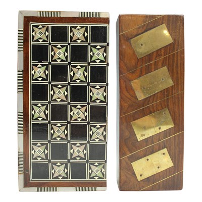 Lot 904 - A vintage abalone-inlaid backgammon set,...