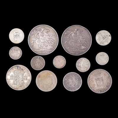 Lot 633 - A group of GB and world silver coins,...
