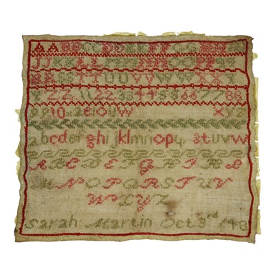 Lot 925 - An 1848 petit point needlework alphabet...