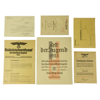 Lot 282 - A group of Hitler Youth award certificates and...