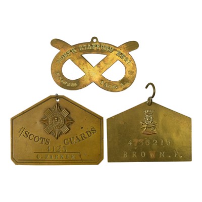 Lot 329 - Three British army brass duty (bed) plates