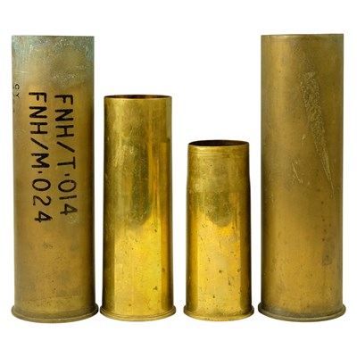 Lot 437 - Four brass artillery shells, including a 1941...