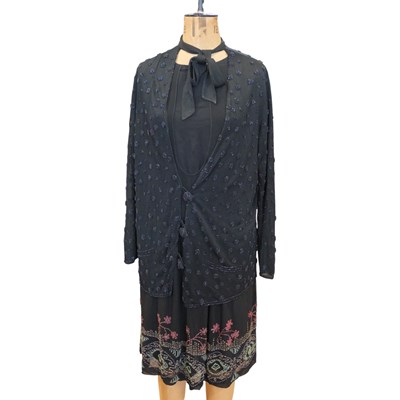 Lot 936 - A 1920s / 1930s black chiffon dress with...