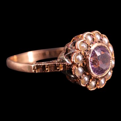 Lot 1366 - A late 1980s amethyst and seed-pearl cluster...