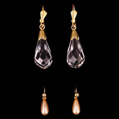 Lot 1373 - A pair of 1970 pearl and 9 ct gold pendant...