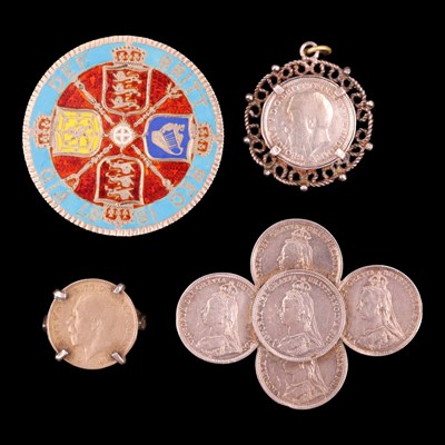 Lot 1376 - A Victorian enamelled silver double florin...