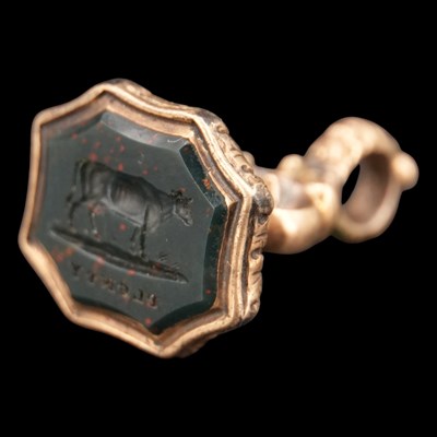 Lot 1433 - A late 19th Century gold watch chain fob seal...