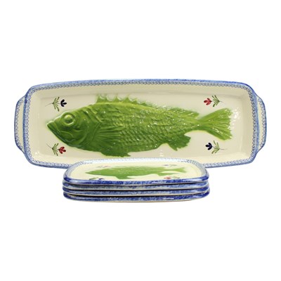 Lot 1109 - A French Saint Clement "Cocorico" faience fish...