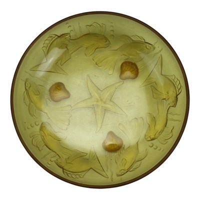 Lot 1138 - A French Art Deco frosted amber glass...