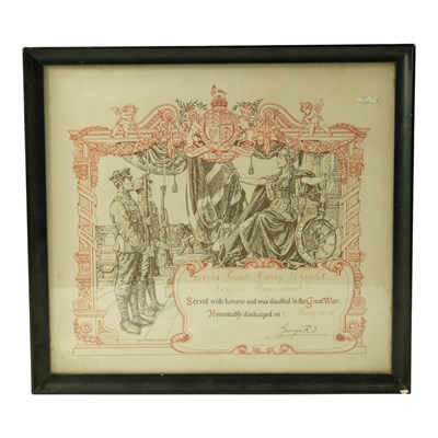 Lot 338 - A Great War honourable discharge scroll, to...