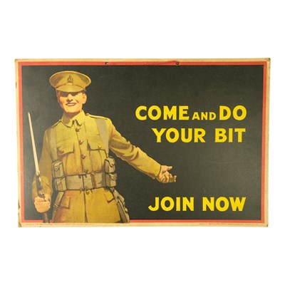 Lot 369 - A Great War Recruiting Card Poster  “COME AND...