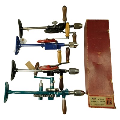 Lot 546 - Five restored antique / vintage breast drills