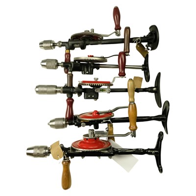 Lot 547 - Five restored antique / vintage breast drills