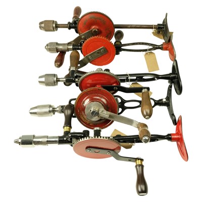 Lot 549 - Five restored antique / vintage breast drills