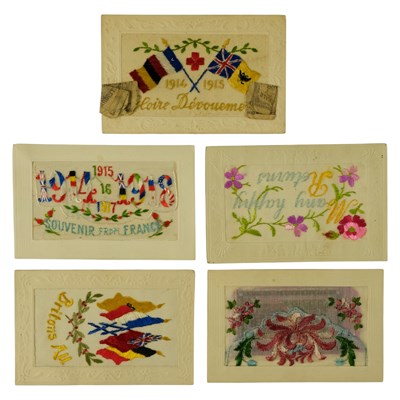 Lot 342 - Three Great War silk postcards in glassine...