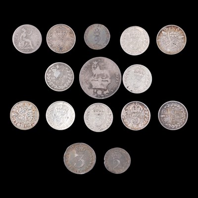 Lot 635 - A Queen Anne silver Maundy 2d coin, a George...