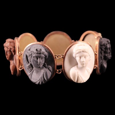 Lot 1396 - A 19th Century lava cameo bracelet, of seven...