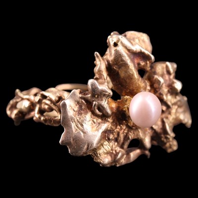 Lot 1401 - A late 1970s modernist pearl and 14 ct gold...