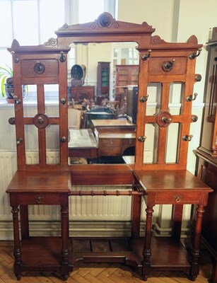 Lot 1613 - A Victorian mirror-backed oak hall stand, 153...
