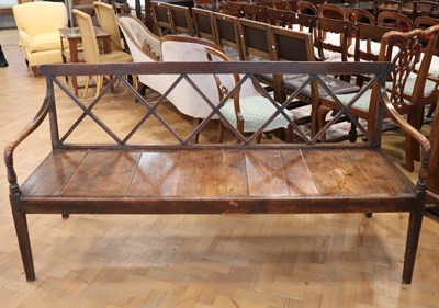Lot 1622 - A Georgian lattice-back oak settle, 66 cm x...