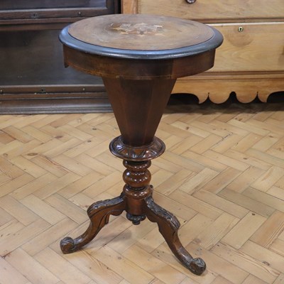 Lot 1633 - A Victorian marquetry-inlaid walnut tripod...