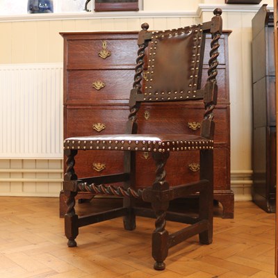 Lot 1191 - A William III hide-upholstered joined-oak...