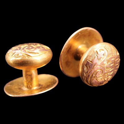 Lot 955 - A pair of Edwardian 9 ct gold shirt...