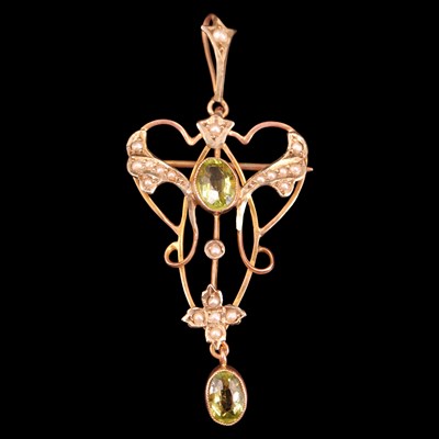 Lot 960 - A Belle Epoque peridot and seed-pearl openwork...