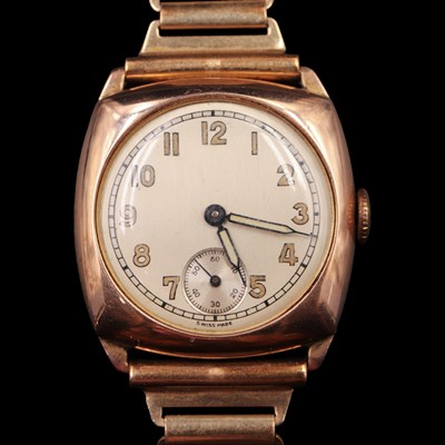 Lot 1059 - A mid 1940s 9 ct gold wristwatch, having a...