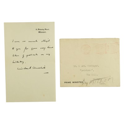 Lot 302 - A period printed letter of thanks from Prime...