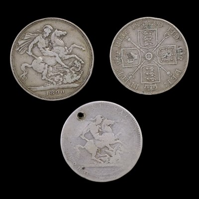 Lot 314 - A Victorian 1890 silver one crown coin,...