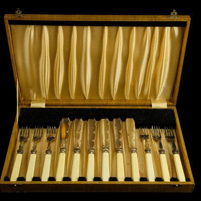 Lot 925 - A 1920s canteen of Art Deco electroplated fish...