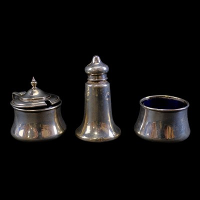 Lot 885 - A George V silver cruet set, makers mark...