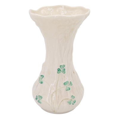 Lot 767 - A Belleek clover pattern baluster vase, relief-...