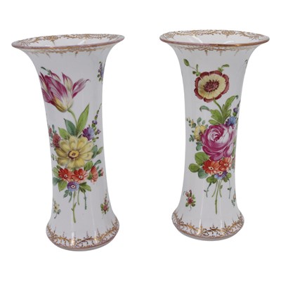 Lot 768 - A pair of Dresden hand-enamelled porcelain...
