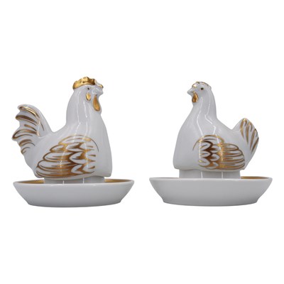Lot 788 - A pair of Royal Worcester cockerel and hen egg...