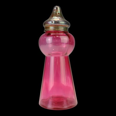 Lot 862 - A George V silver-mounted cranberry glass...