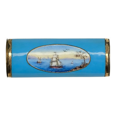 Lot 538 - A Victorian blue enamel vesta case, having an...