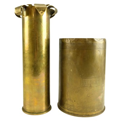 Lot 140 - Two Great War "trench art" brass shell cases,...