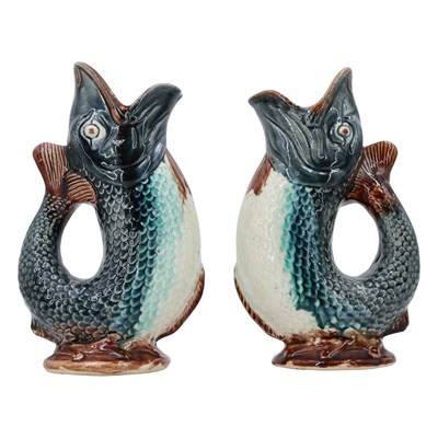 Lot 796 - A pair of Victorian majolica fish-form gurgle...