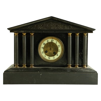 Lot 1080 - A Victorian polished-slate mantle clock, of...