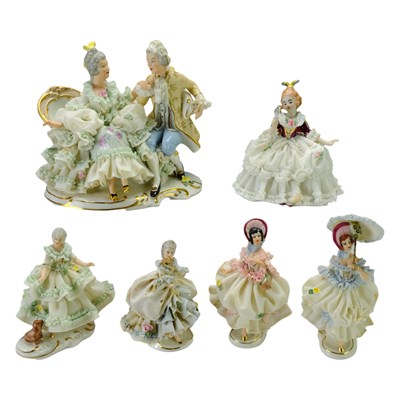 Lot 811 - Six Sandizell of Dresden lace porcelain...