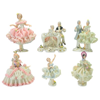 Lot 812 - Six Sandizell of Dresden lace porcelain...