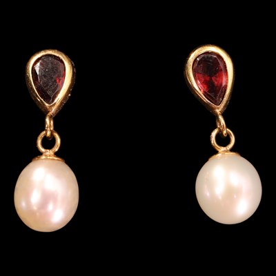 Lot 1024 - A pair of contemporary almandine and pearl...