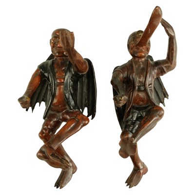 Lot 746 - A pair of antique Japanese lacquered wooden...