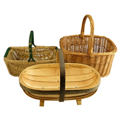 Lot 695 - A wicker hand basket, a similar vintage rattan...